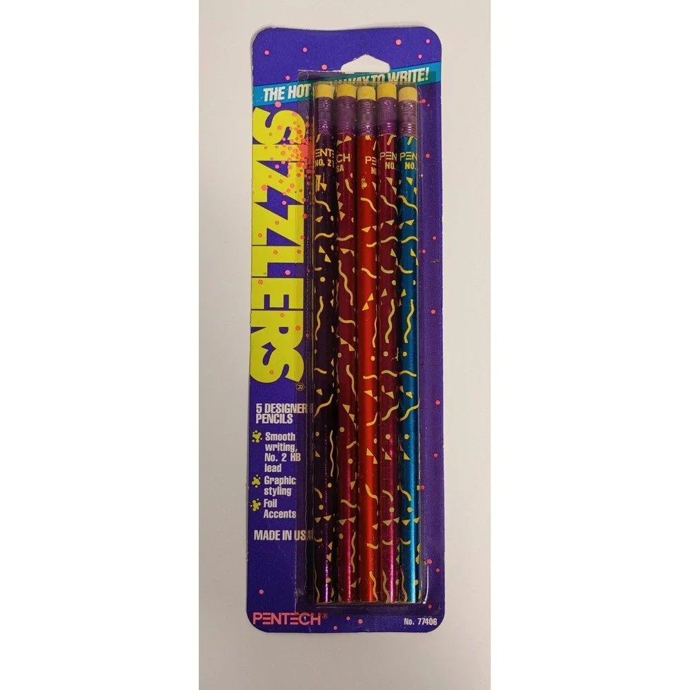 Vintage NEW 1990 Pentech Sizzlers Pencils Holographic Metallic Nostalgic